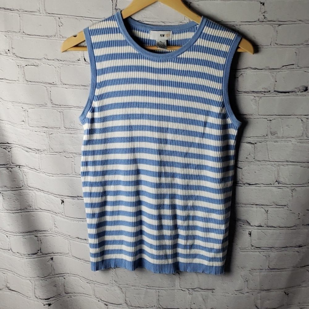 Blue and White Stripped Pow Wow Tank Top‎